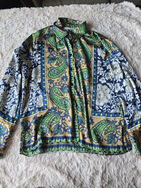 Zara Baroque Printed Button Up Blouse